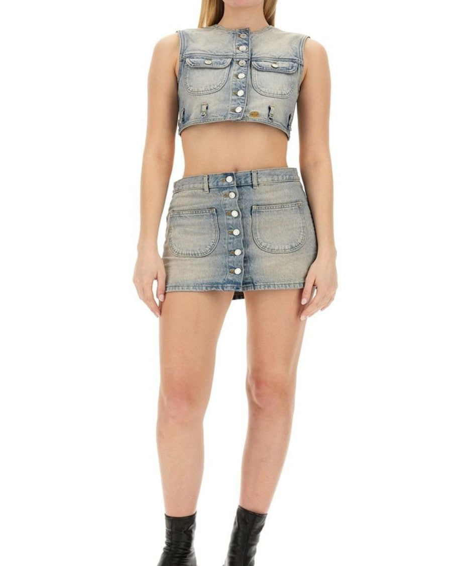 Courrèges Blue Navy Multiflex Cropped Denim Vest - Women