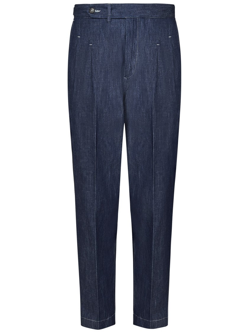 Low Brand Loose-Fit Blue Trousers With Double Pleat Design