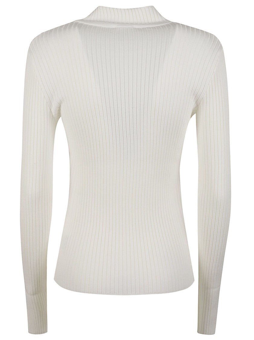 Courrèges Reedition Fitted Ribbed White Sweater