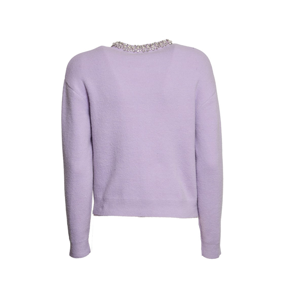 Self-Portrait Crystal-Embellished Lilac Cardigan With Decorative Pocket