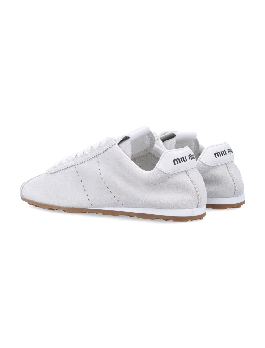 Miu Miu Plume White Sneakers With Suede Upper And Removable Insole