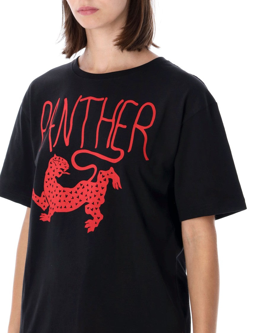 Valentino Garavani Short-Sleeve Black T-Shirt With Bold Red Panther Graphic