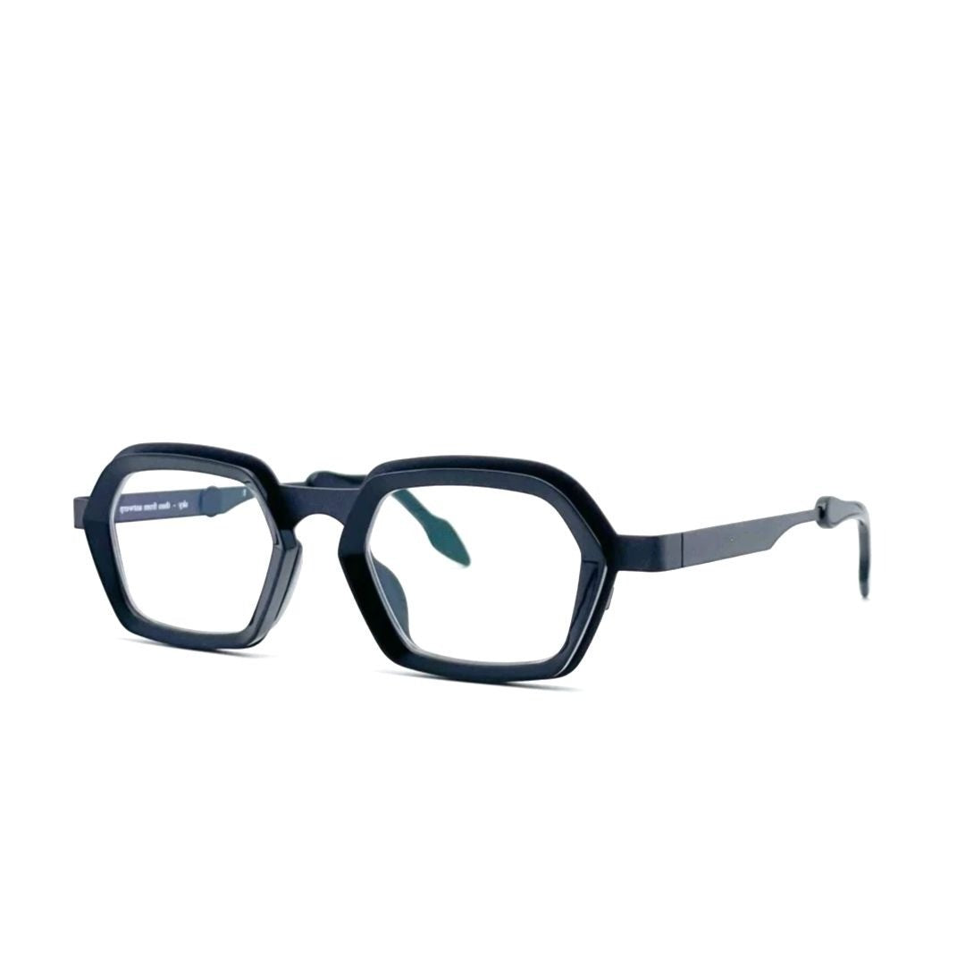 Theo Sky 001 Mm Black + Black Hexagonal Frame Sunglasses With Metal