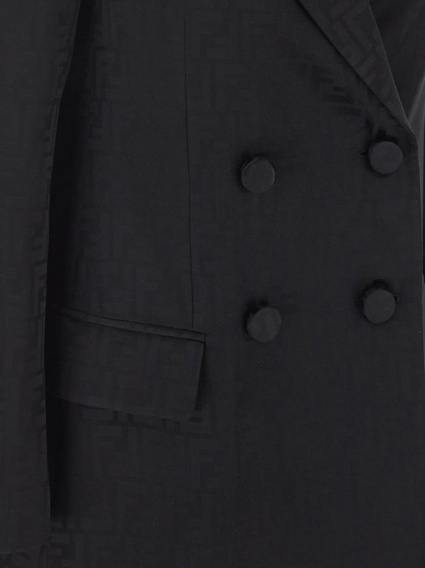 Fendi Double-Breasted Silk Jacket With Tonal Monogram