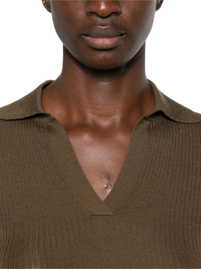 Max Mara Mxmgergo Ribbed Knit Collared Top