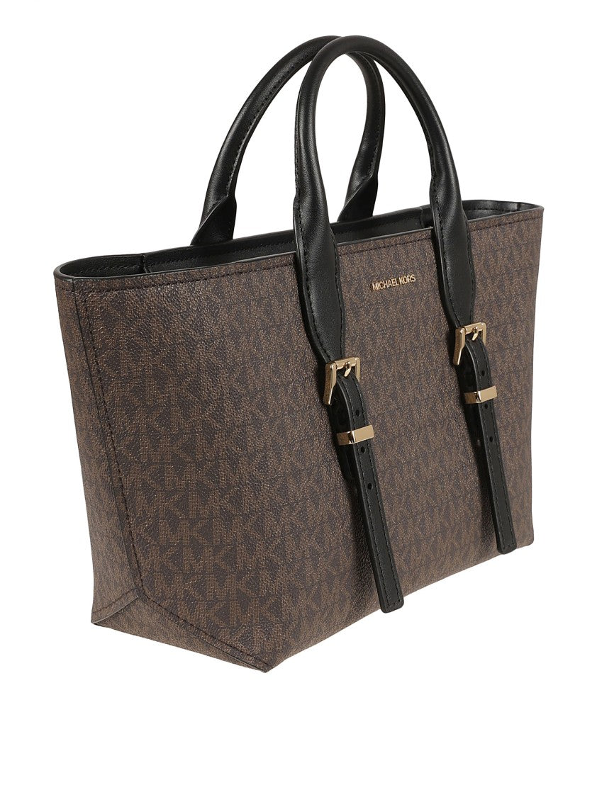 Michael Kors Structured Brown Handbag With Rolled Top Handles