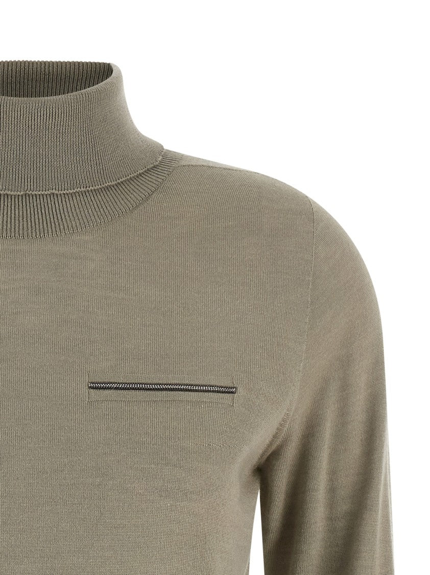 Peserico Turtleneck Sweater In Fine Cashmere And Silk With Jewel Detail