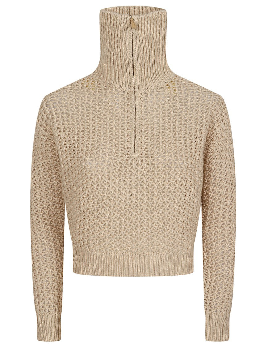 Max Mara Cropped Sweater With Textured Knit And High Ribbed Collar