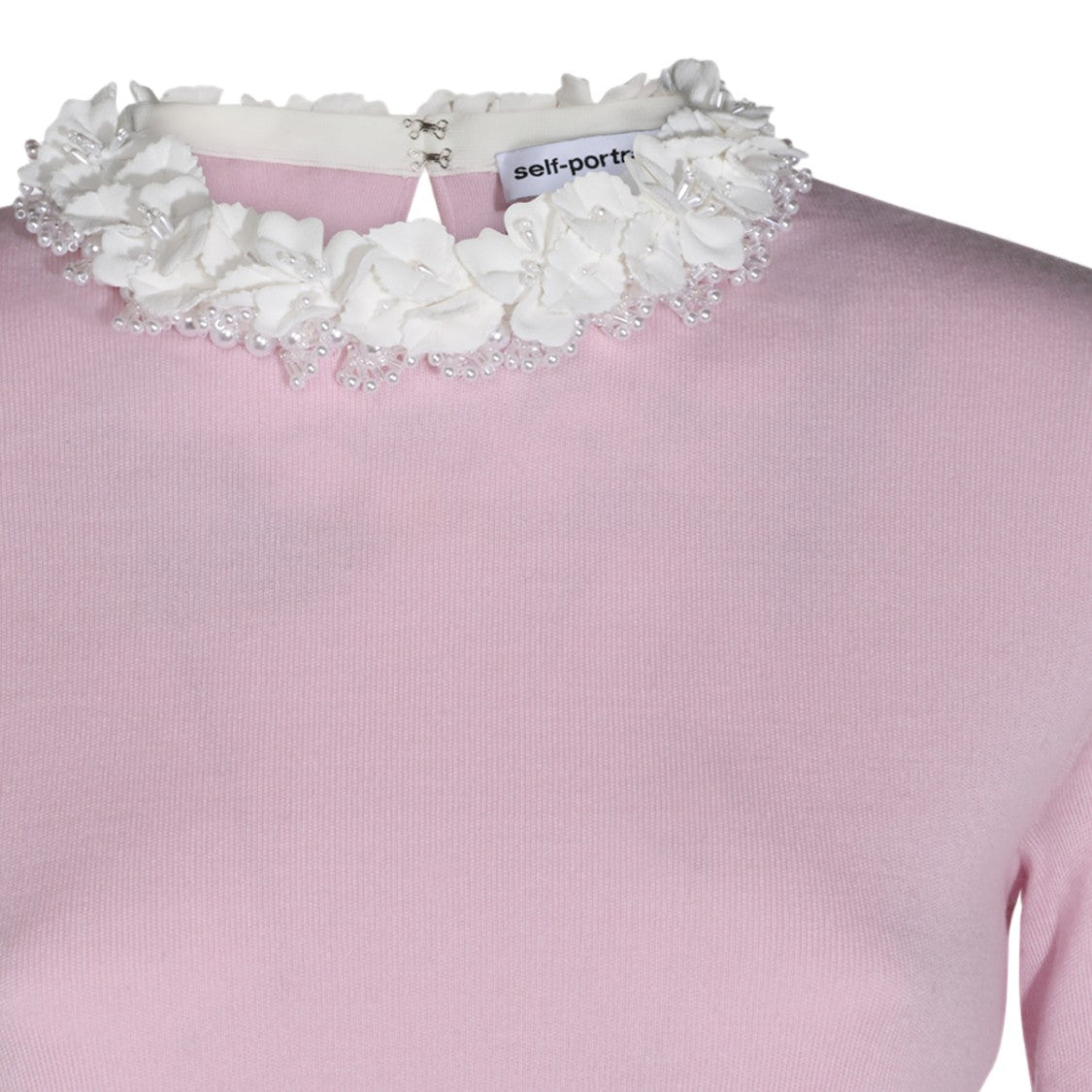 Self-Portrait High-Neck Floral Appliqué Pearl Sweater