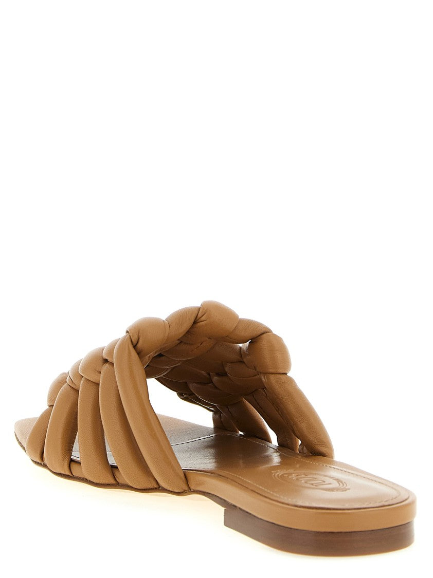 Tod's Woven Sheep Nappa Sandals With Smooth Leather Sole