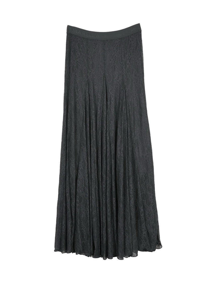 Marella Monochrome Avenue Model Grey Lace Midi Skirt With Slip And Elastic Closure