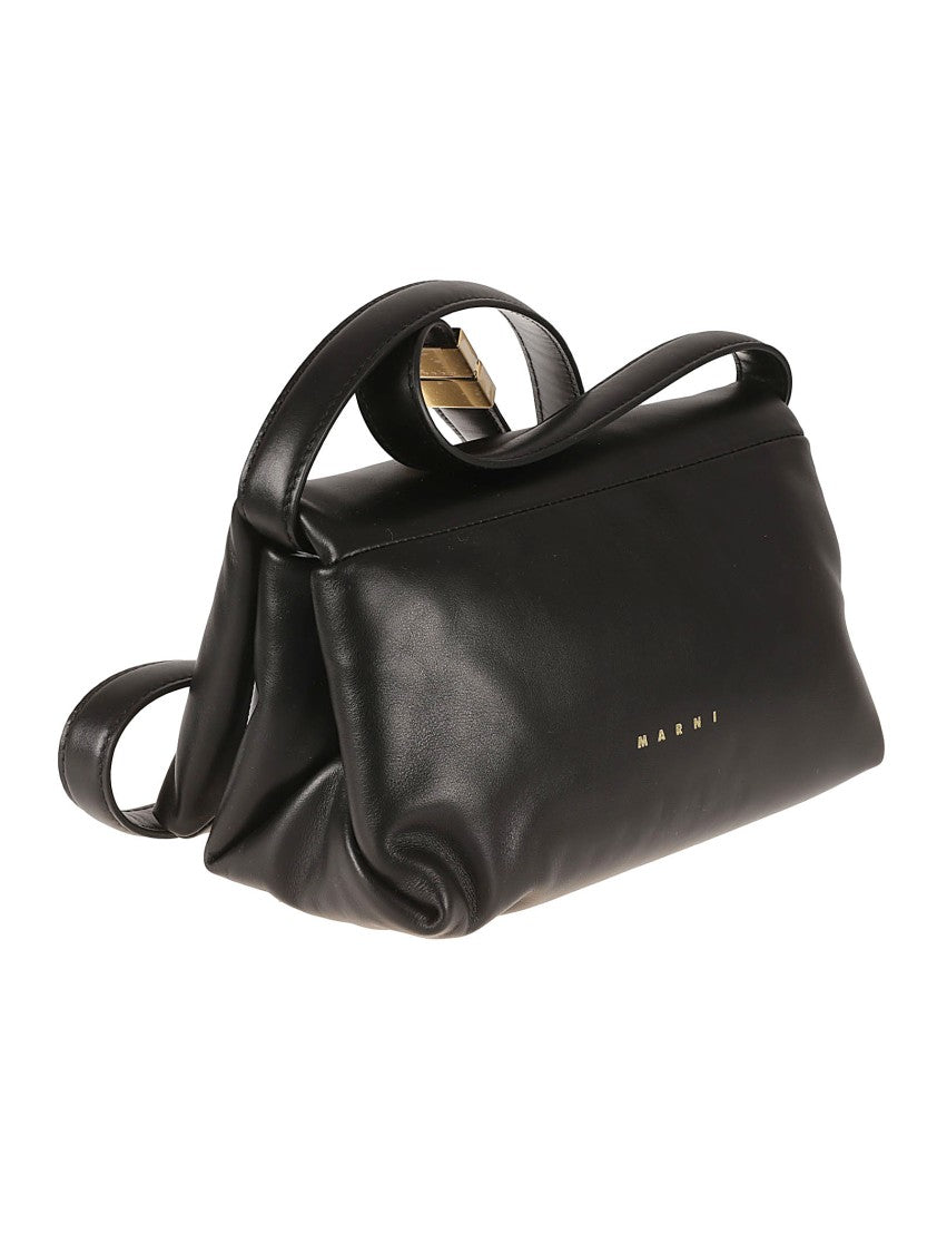 Marni Structured Black Calf Leather Bag With Design