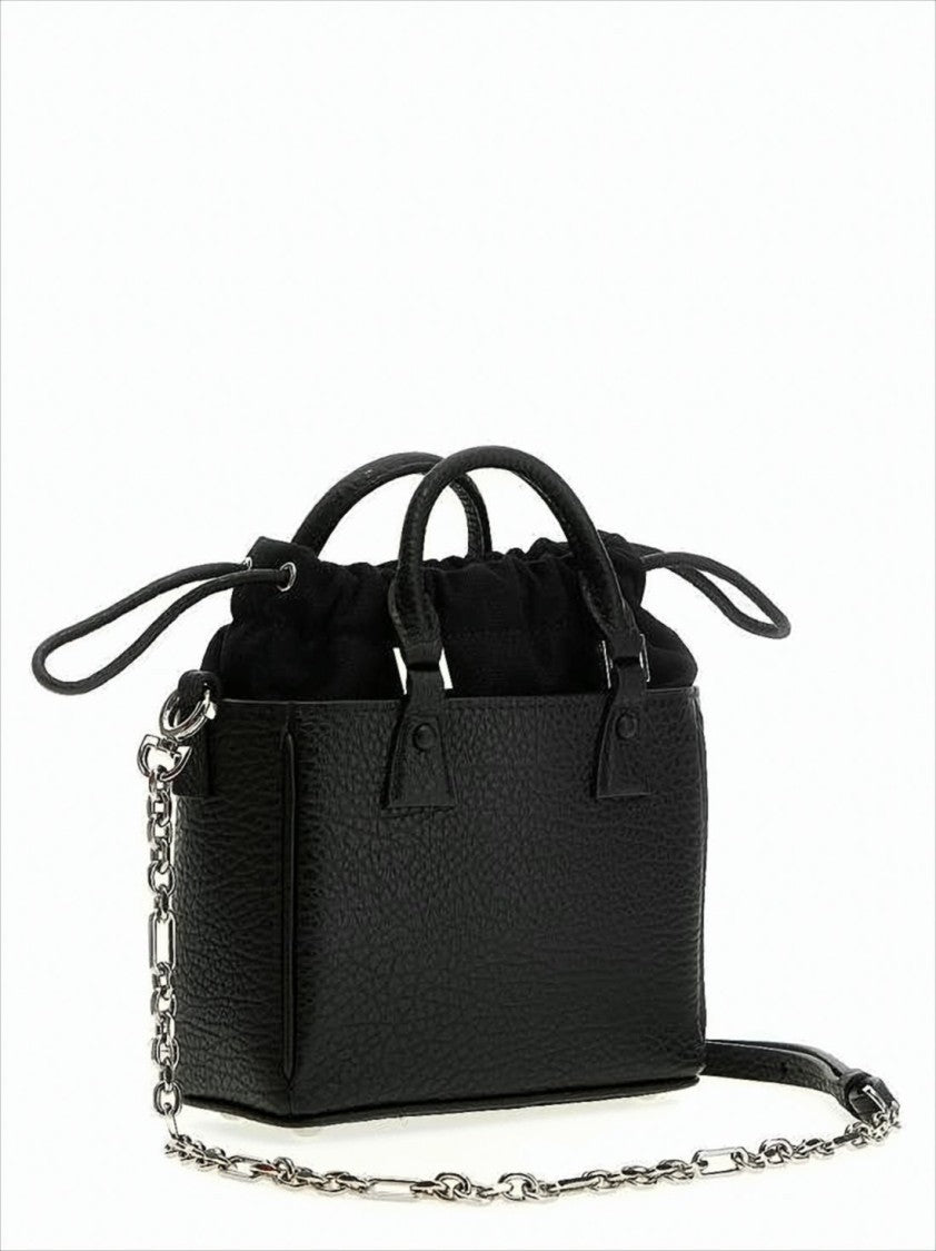 Maison Margiela Textured Calf Leather Tote Bag With Drawstring Closure And Chain Strap
