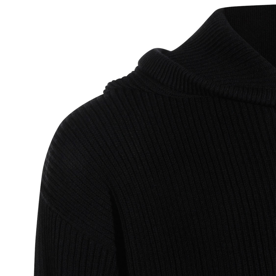 Rick Owens Black Wool Hooded Zip Sweater