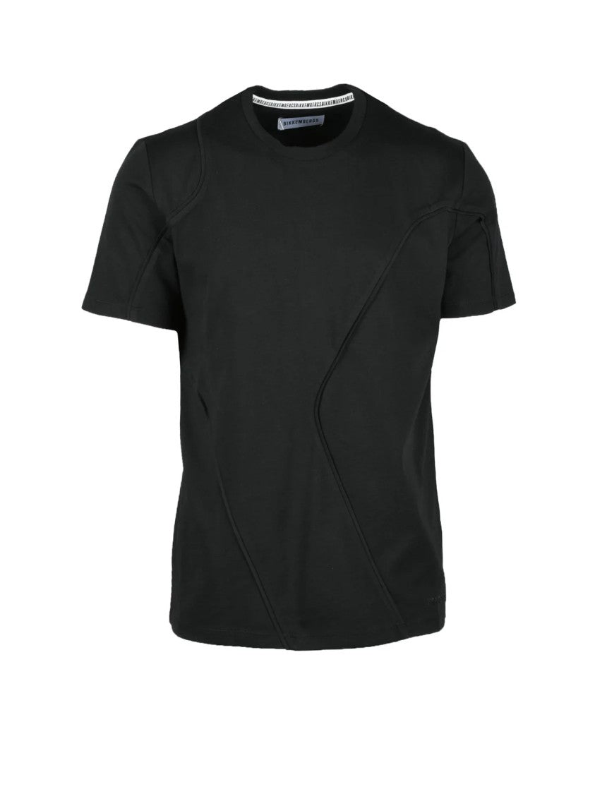 Bikkembergs Short-Sleeve Black Cotton T-Shirt With Modern Seam Detailing