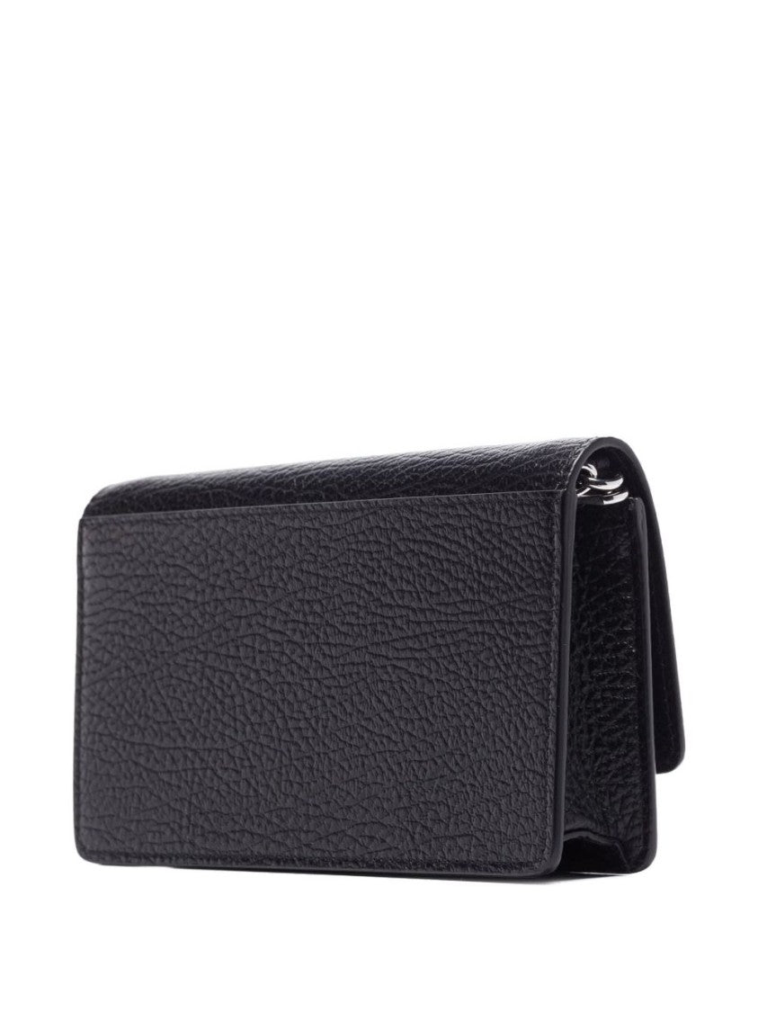 Maison Margiela Textured Leather Wallet With Silver-Tone Chain Strap