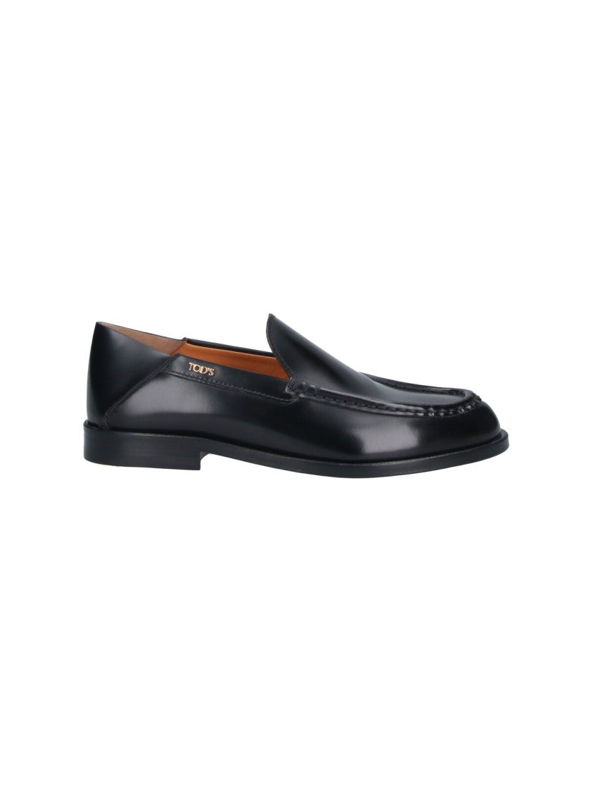 Tod's Black Rounded Toe Gold Logo Moccasins