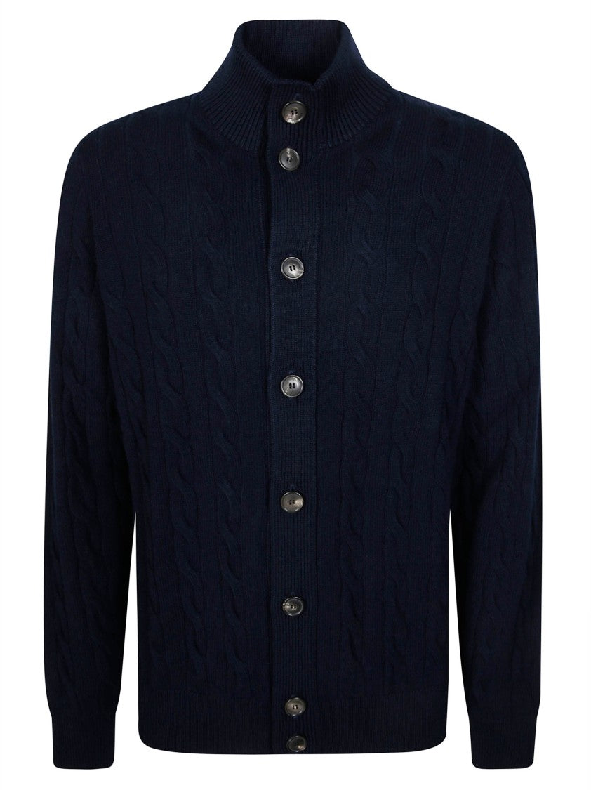 Filippo De Laurentiis Cable Knit Stand-Up Collar Bomber Jacket