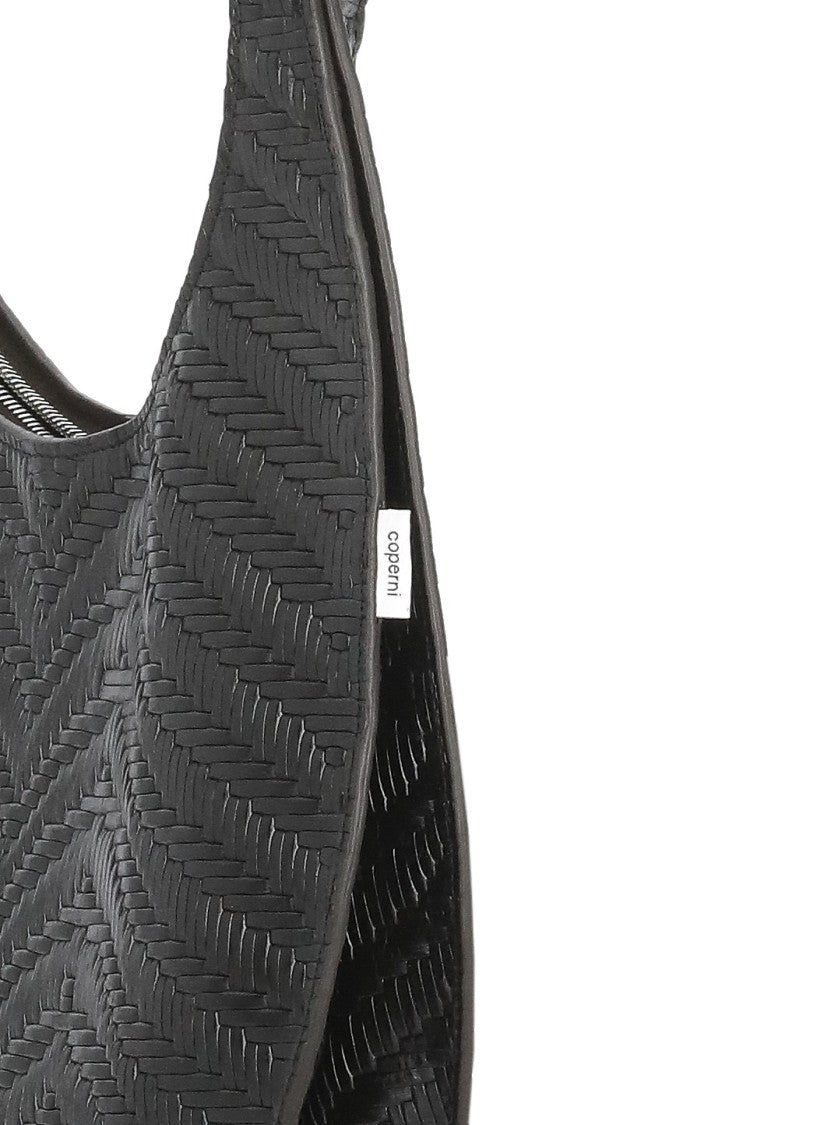 Coperni Medium Crescent-Shaped Leather Shoulder Bag With Woven Pattern