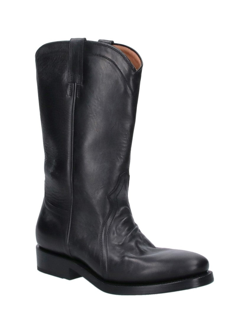 Jil Sander Mid-Calf Calf Leather Boots With Rounded Toe And Slip-On Design