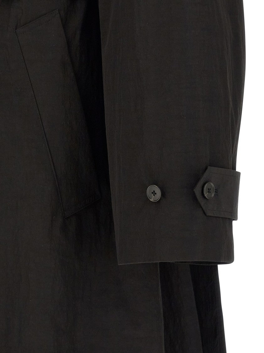 Ssstein Multilayer Technical Fabric Trench Coat With Adjustable Waist And Buttoned Collar