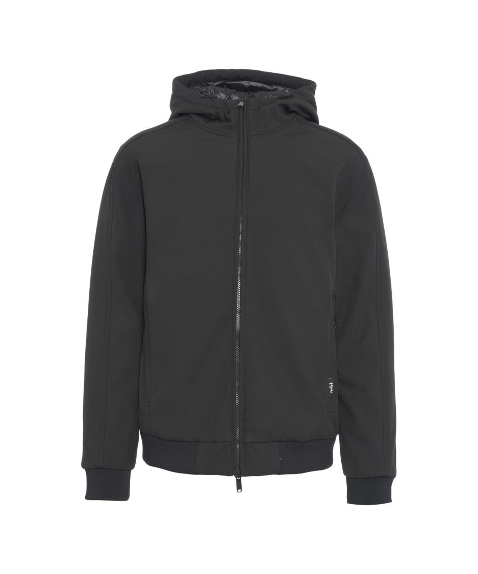 Add Hooded Black Jacket With Full-Length Zipper