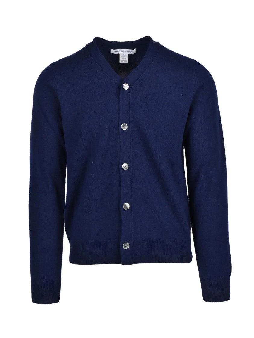 Comme Des Garçons Blue Button-Front Wool Cardigan