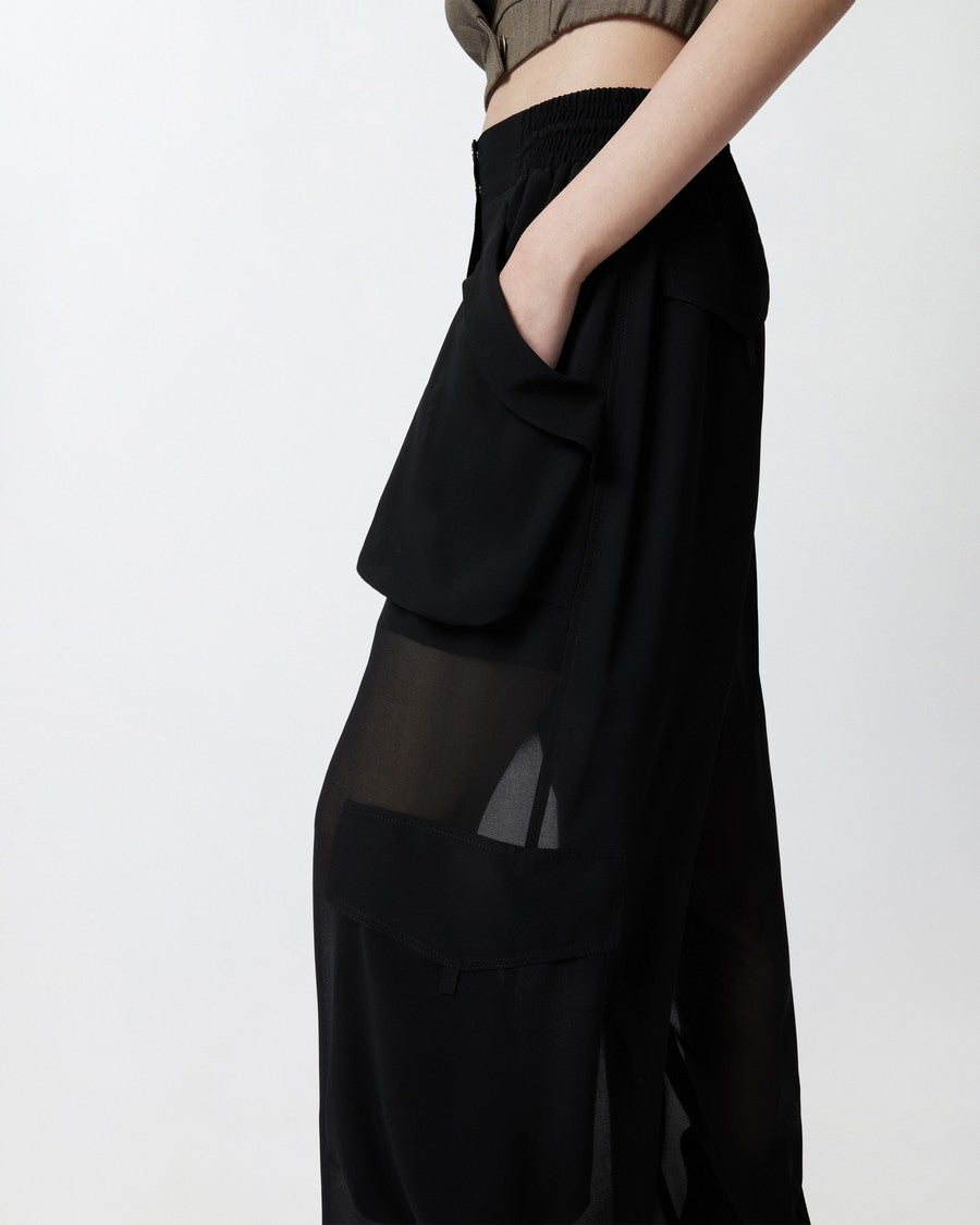 Pinko Black Polyester Sheer-Panel Cargo Pants