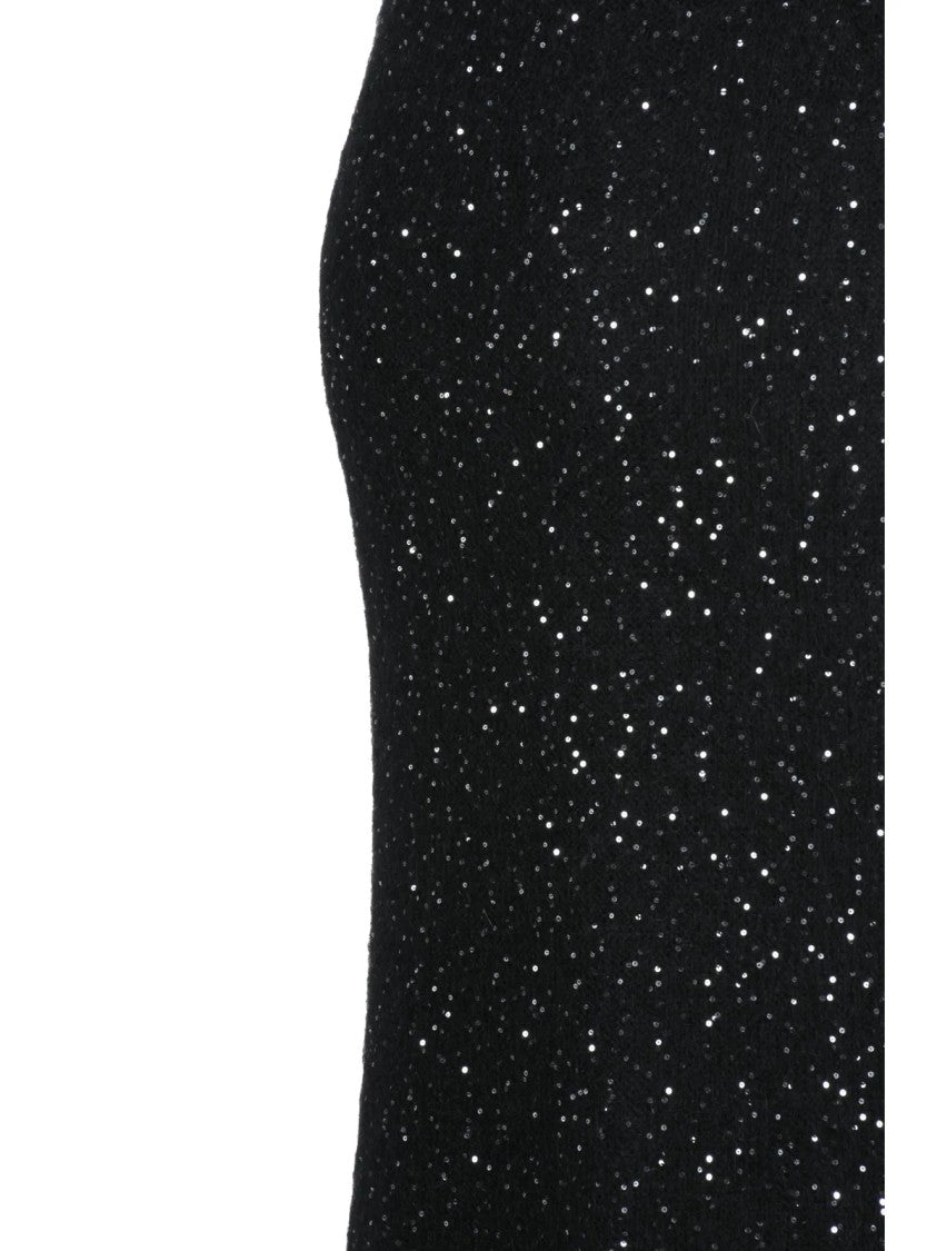 Nude Black Polyester Elasticated Rhinestone Knit Midi Skirt