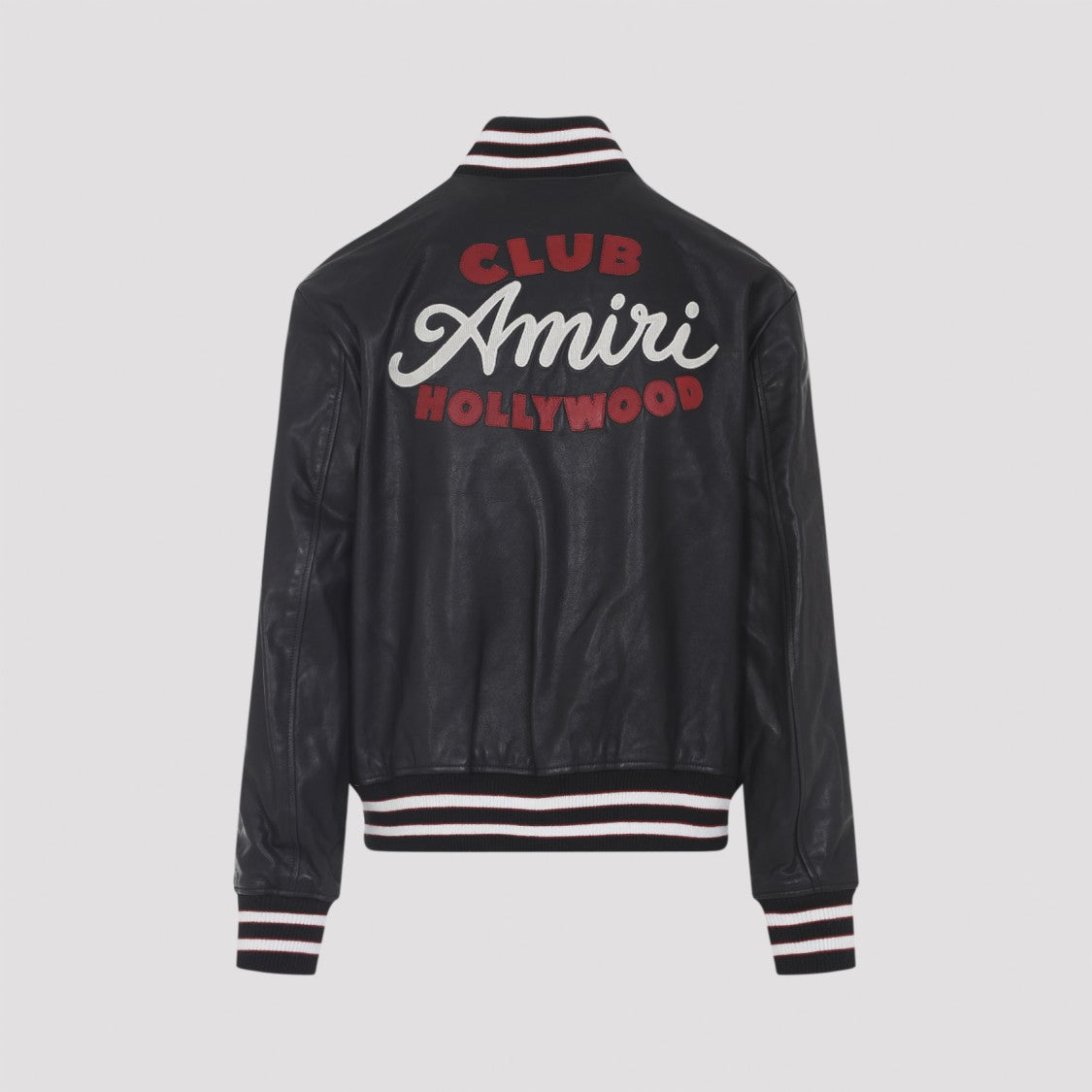 Amiri Black Leather Varsity Jacket With Contrasting Details