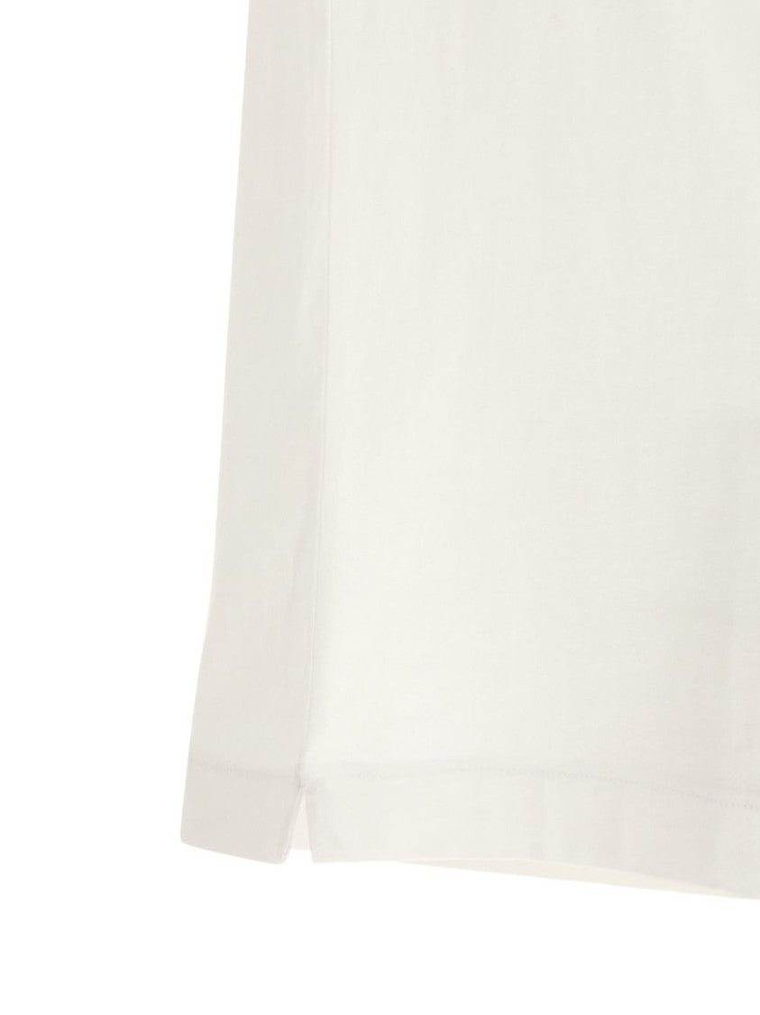 Off-White Crew Neck T-Shirt With Logo Print And Side Splits