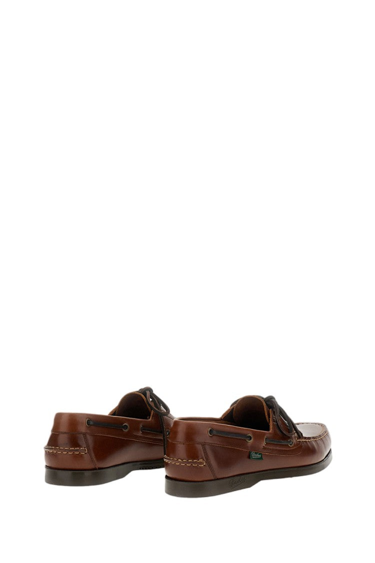 Paraboot Brown Leather Boat Shoes With 360° Lacing