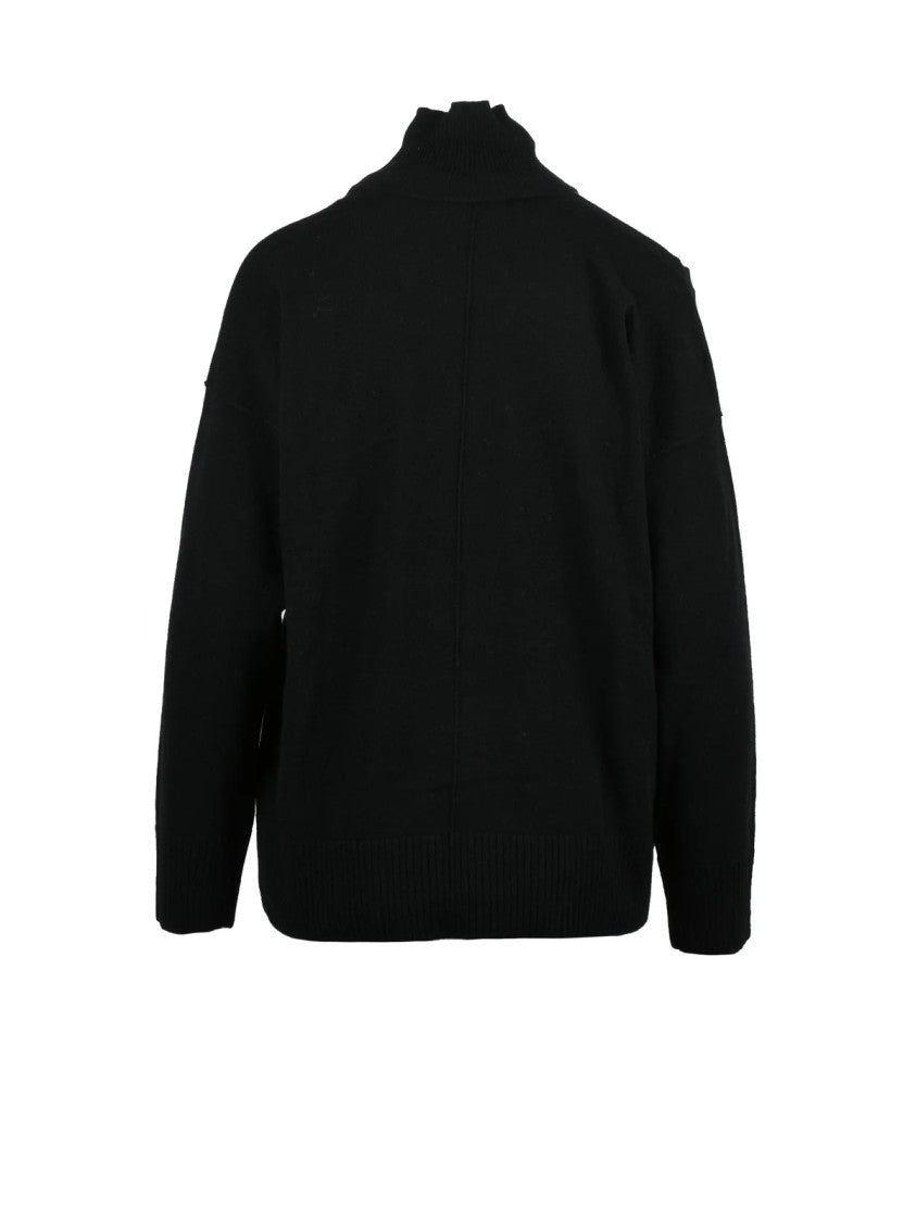 Alpha Studio Asymmetrical Black Wool Sweater With Modern Cutout