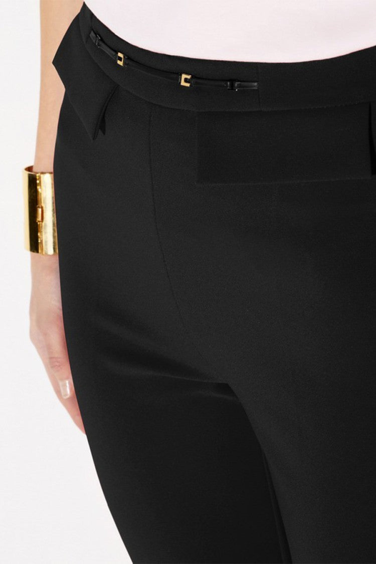 Elisabetta Franchi Black Flap Pocket Buckle Waist Polyamide-Blend Cropped Pants