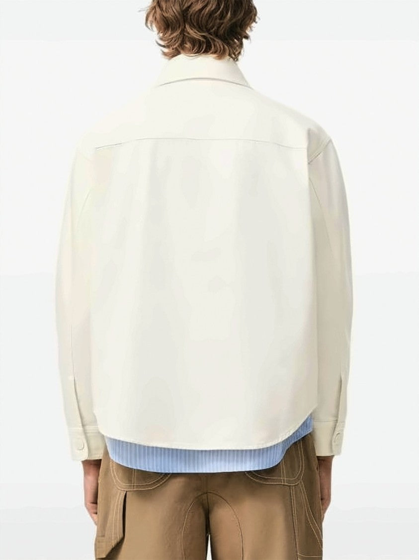 Ami Paris Cotton Overshirt With Tone-On-Tone Logo And Curved Hem