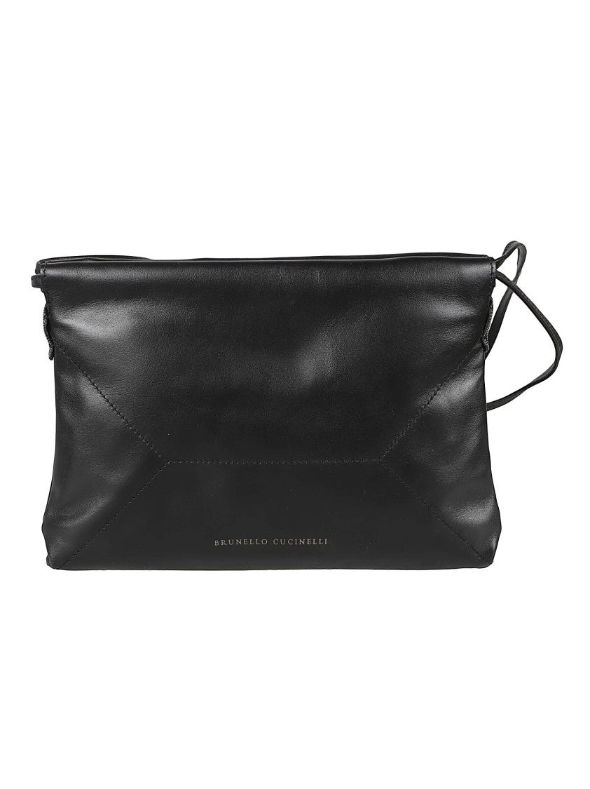 Brunello Cucinelli Rectangular Leather Bag With Geometric Pattern And Adjustable Strap