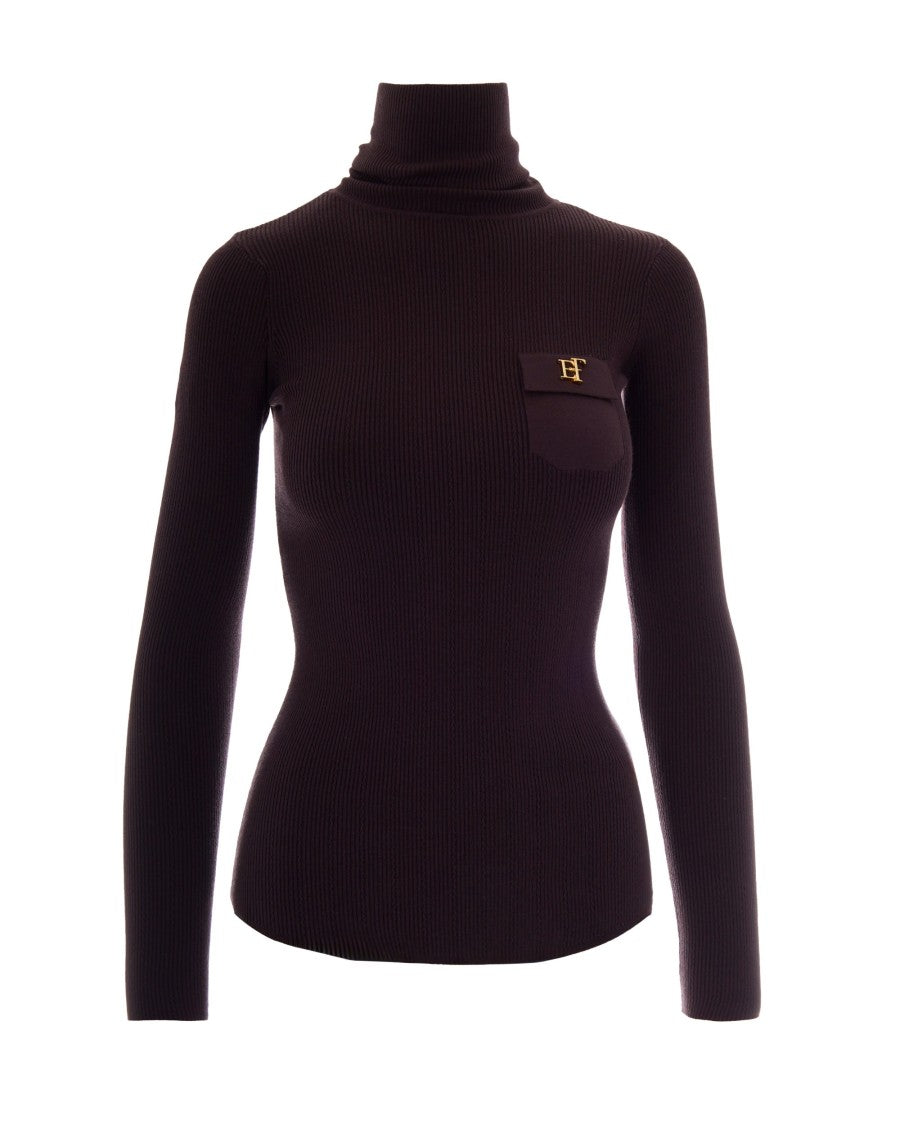 Elisabetta Franchi Long-Sleeved Ribbed Knit Top With Embroidered Details
