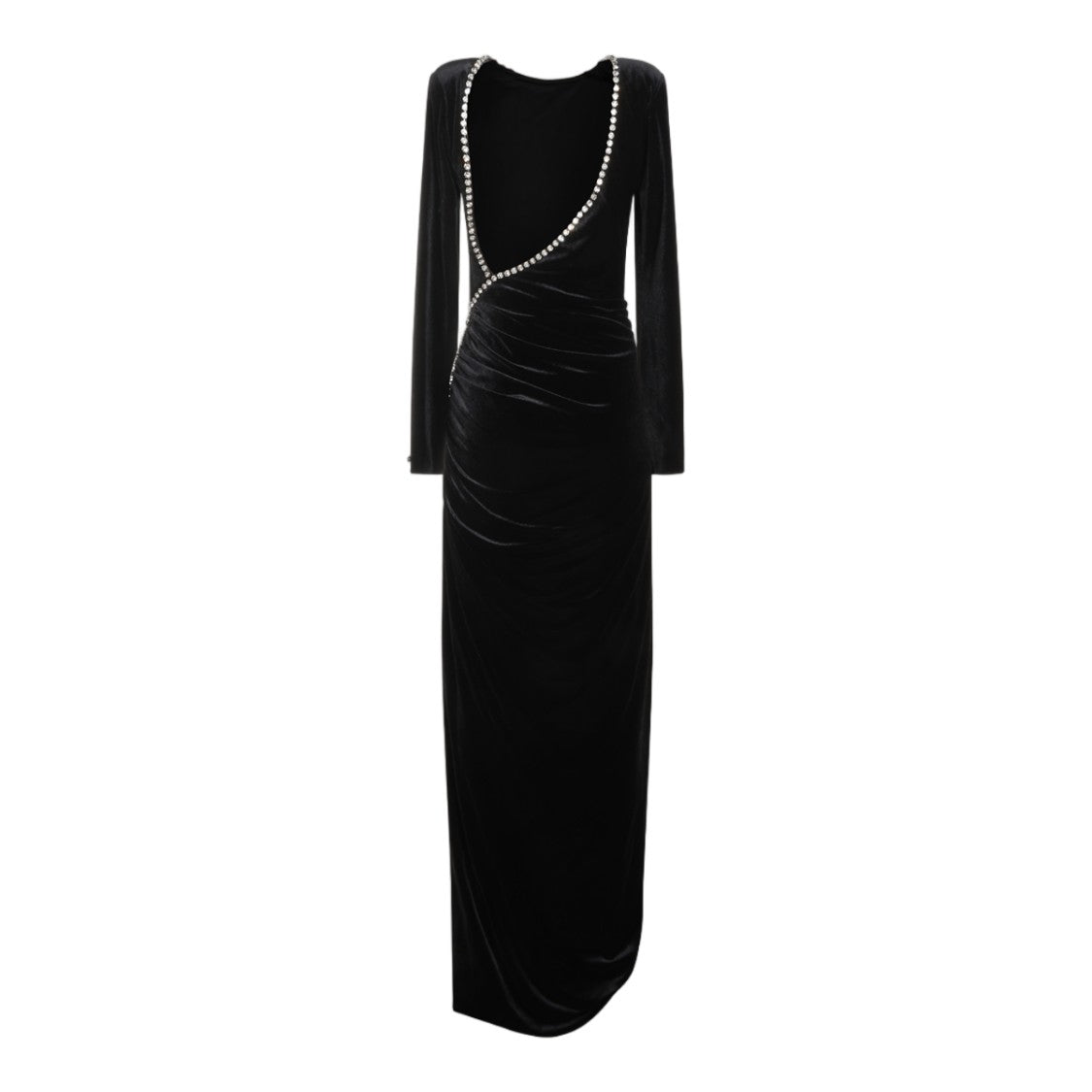Nissa Asymmetrical Black Velvet Rhinestone Dress