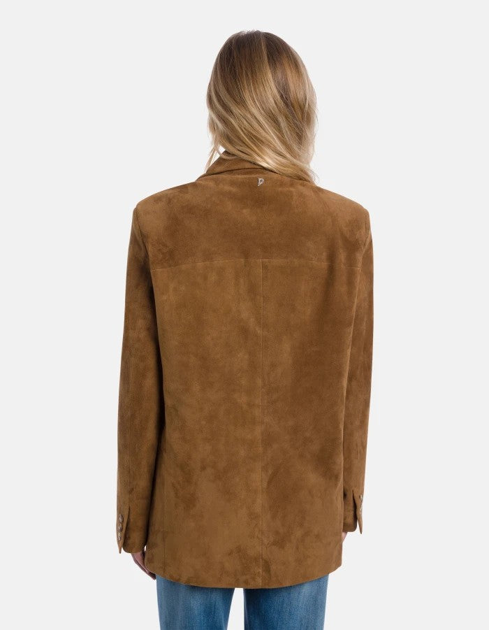 Dondup Structured Boxy Jacket With Notched Lapel In Rich Brown