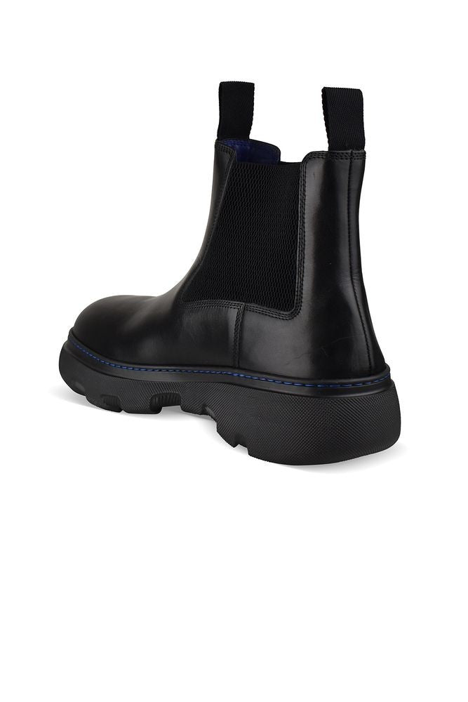 Burberry Black Leather Chelsea Boots With Elastic Inserts