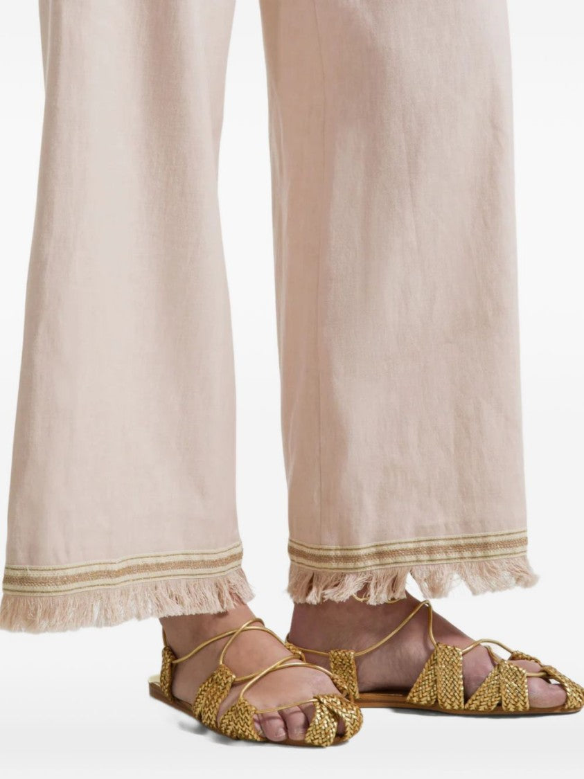 Seventy Pink Stretch Linen Fringed Pants
