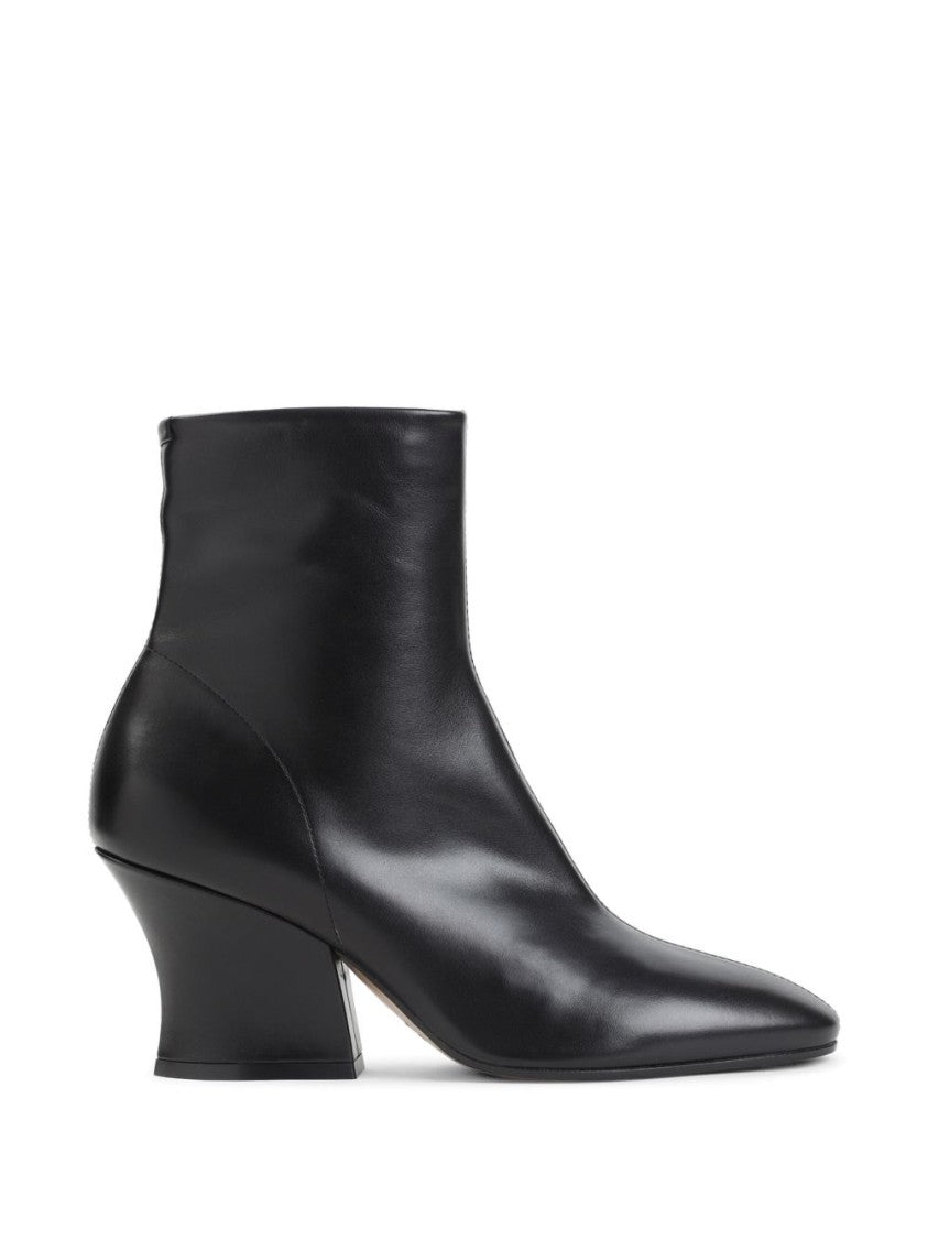 Jil Sander Black Polished Leather Block Heel Boots