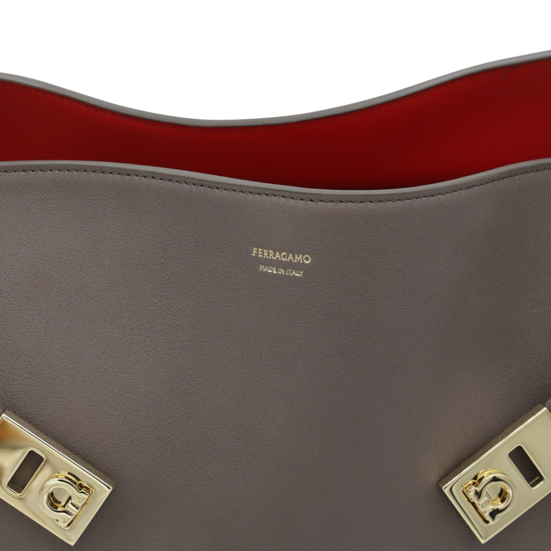 Ferragamo Brown Hug M Gold Hardware Leather Top Handle Bag