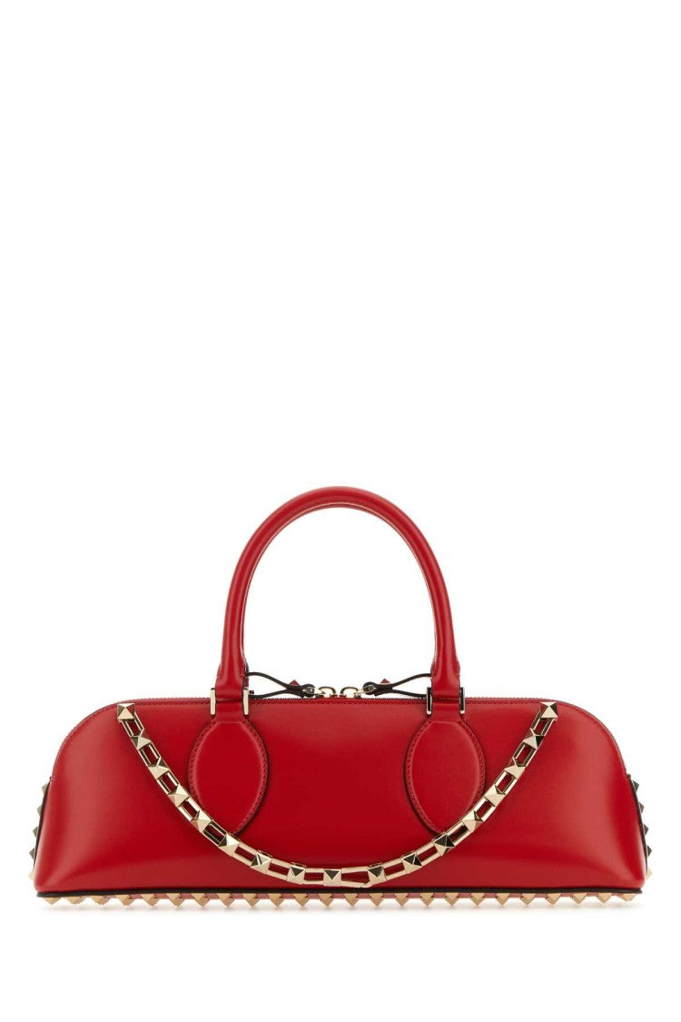 Valentino Garavani Shoulder Bag In Smooth Red Calf Leather With Studded Strap