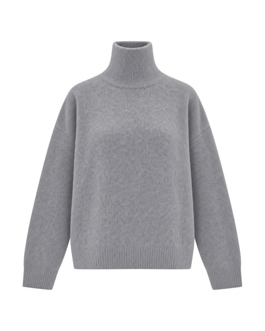 Liu Jo Grey Melange Boxy Brushed Knit Turtleneck Sweater