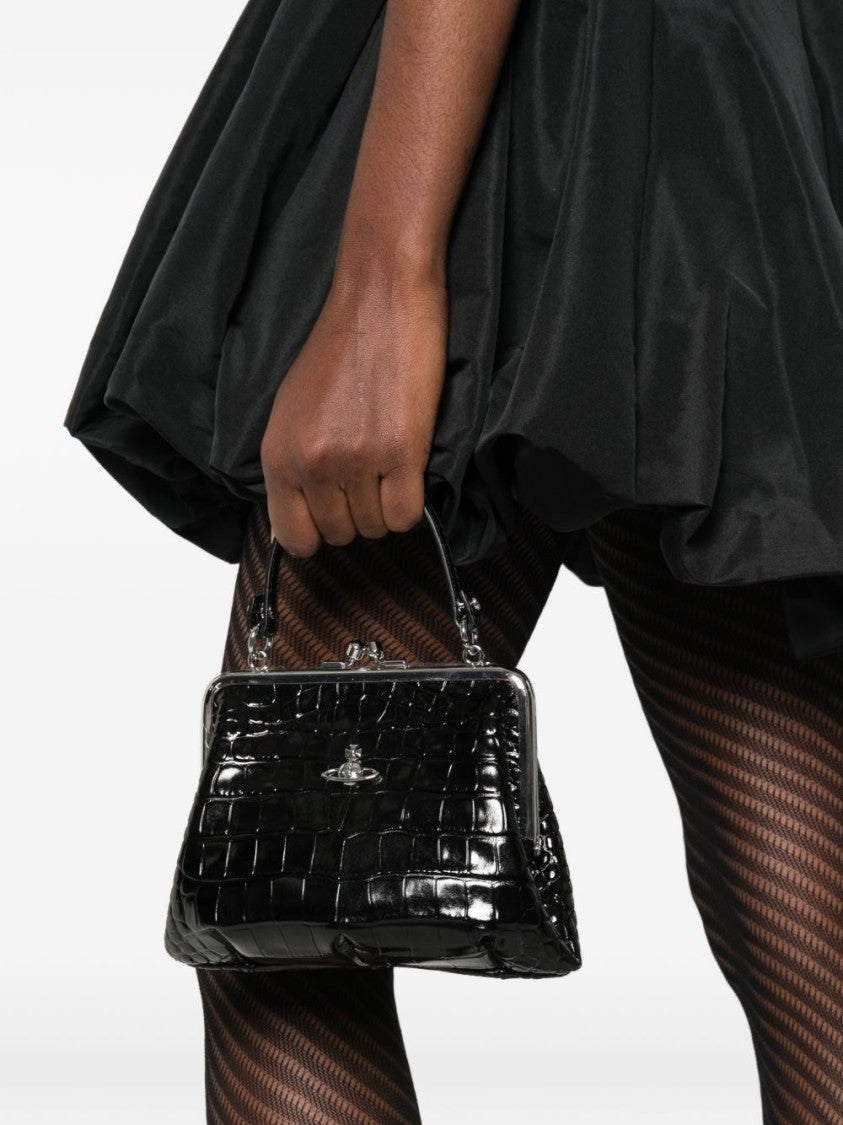 Vivienne Westwood Black Glossy Crocodile-Embossed Chain Wallet