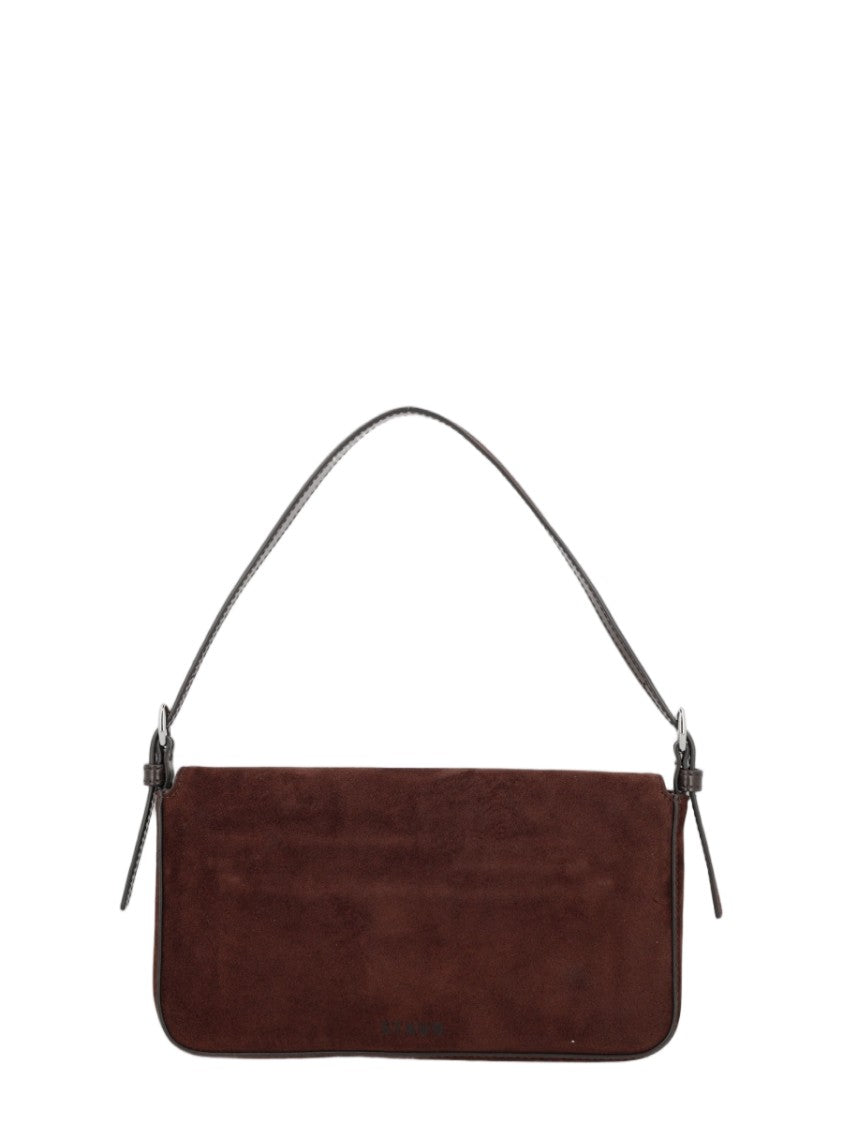 Staud Sleek Rectangular Brown Suede Shoulder Bag With Silver-Tone Buckle