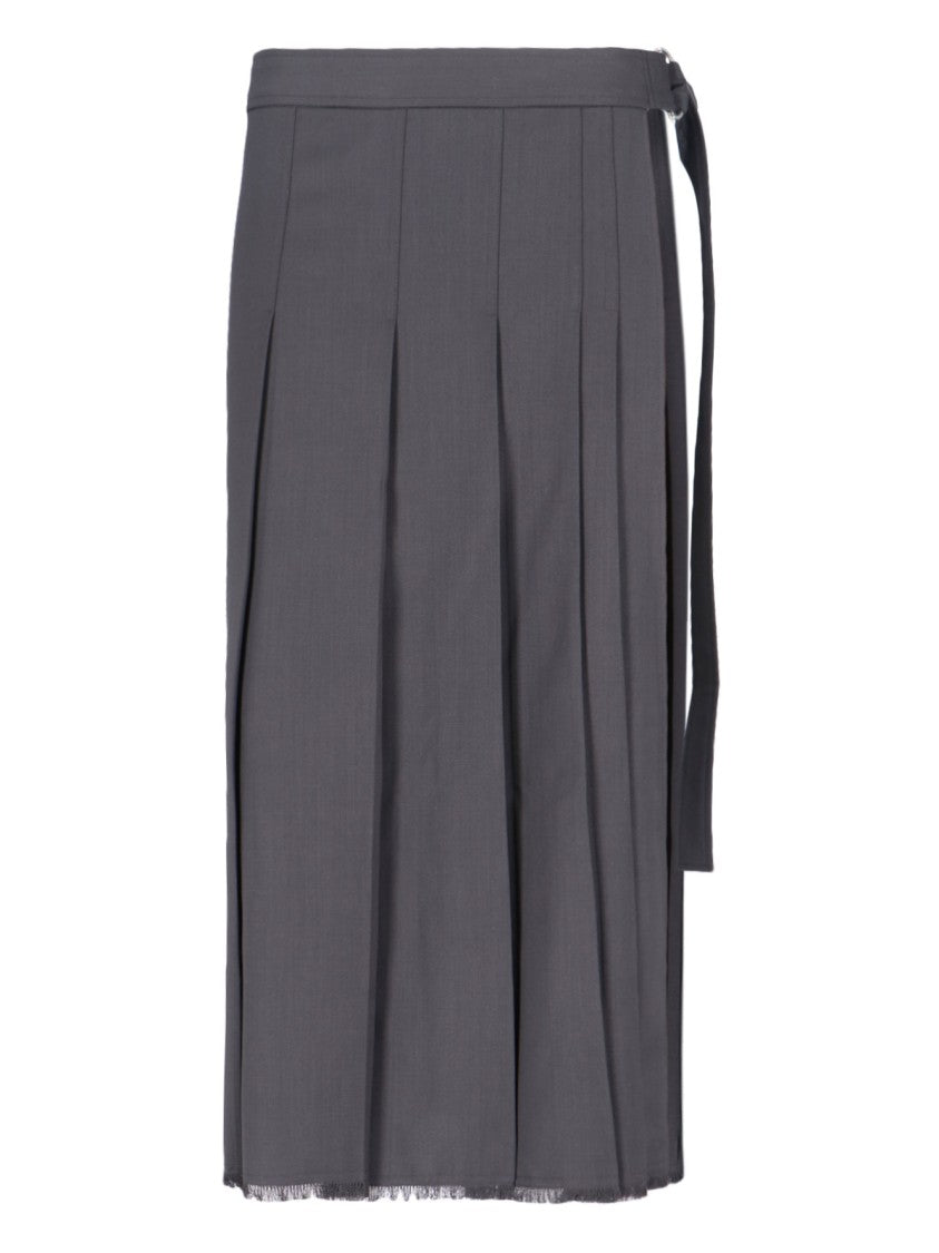 Ivir Pleated Wool-Blend Midi Skirt – Grey
