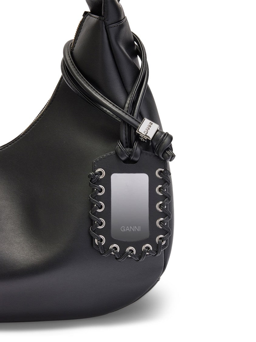 Ganni Black Hobo Bag With Lace-Up Detail And Minimalist Design