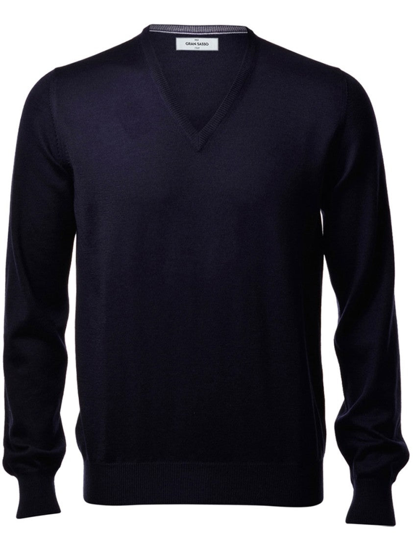 Gran Sasso V-Neck Wool Pullover Sweater With Ribbed Details